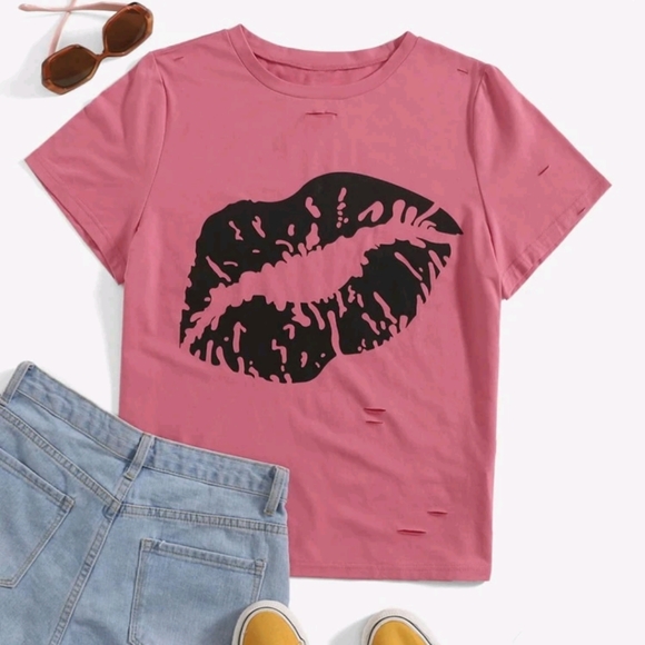 Emery Rose Tops - 🍉5 for $25* Lipstick Print Tee